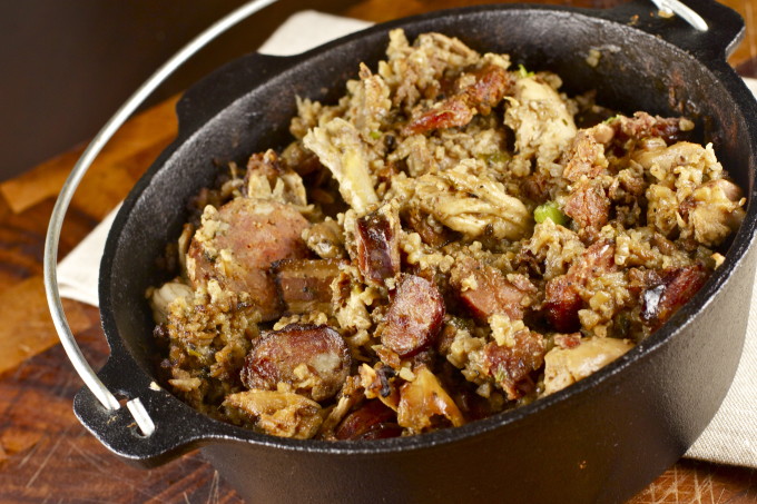 A black pot of rural Cajun pork jambalaya is a traditional Cajun recipe. (All photos credit: George Graham)