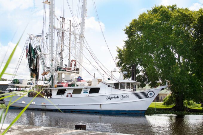 Kimberly and David Chauvin's shrimp boat Mariah Jade. Plate-frozen is a focus of their processing operation. (Photo credit: George Graham)