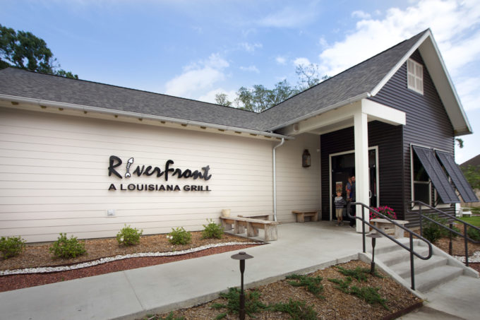 Riverfront restaurant exterior