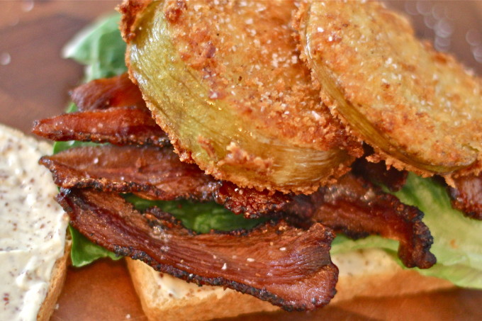Peppered Pork Jowl and Fried Green Tomato BLT--a Cajun recipe