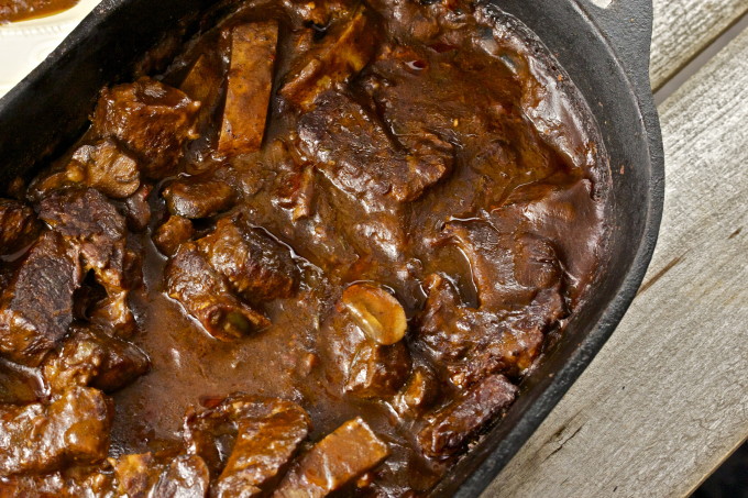 Jacked Up Short Ribs in a black pot is classic Cajun cooking.