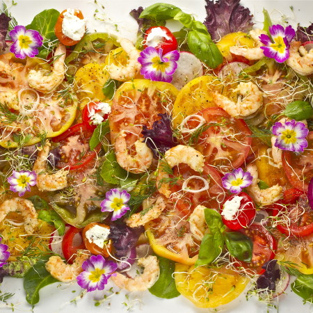 Heirloom Tomato Salad with Creole Pickled Shrimp and Citrus Vinaigrette