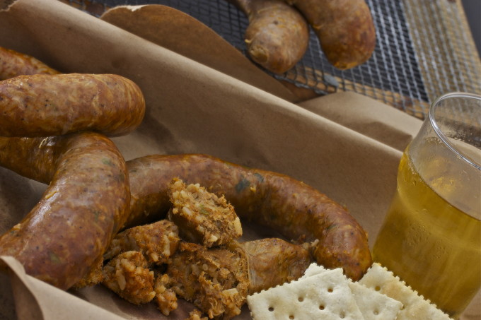 Boudin and Beer-- a Cajun recipe for lunch.