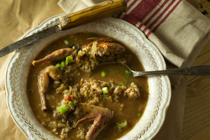 This Stuffed Quail Gumbo is one of the classic Cajun recipes and highlights Cajun cooking traditions. This Cajun recipe features a dark roux-infused stock.