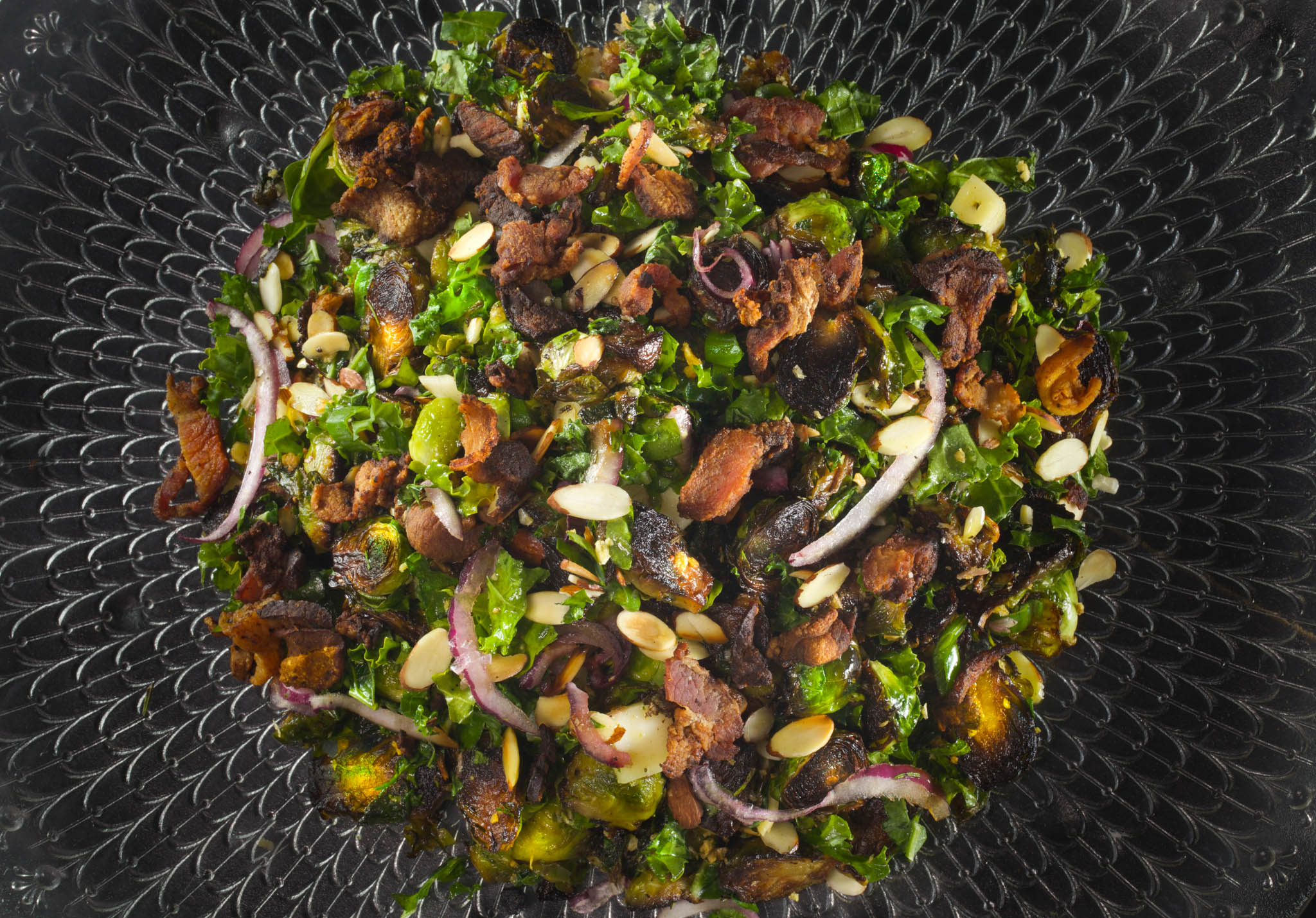 Blackened Brussels Salad brings out deep Cajun flavors.