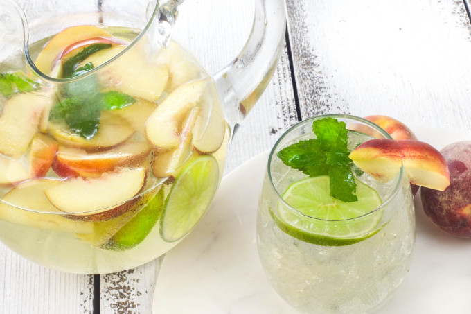 Peach Muscadine Sangria is a summer Cajun recipe for a cocktail.