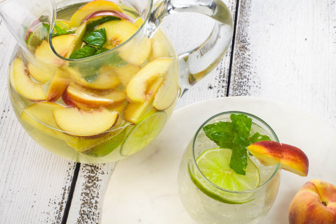 Peach Muscadine Sangria is a Cajun recipe for a great cocktail. 