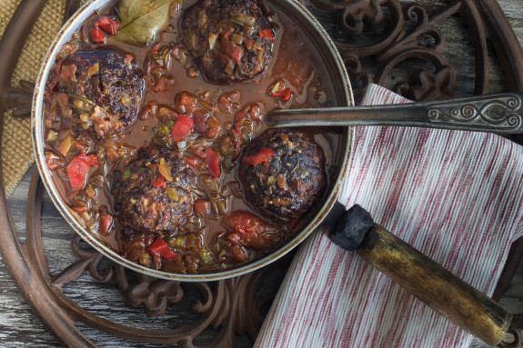 Hearty comfort food: meatballs and Cajun gravy.