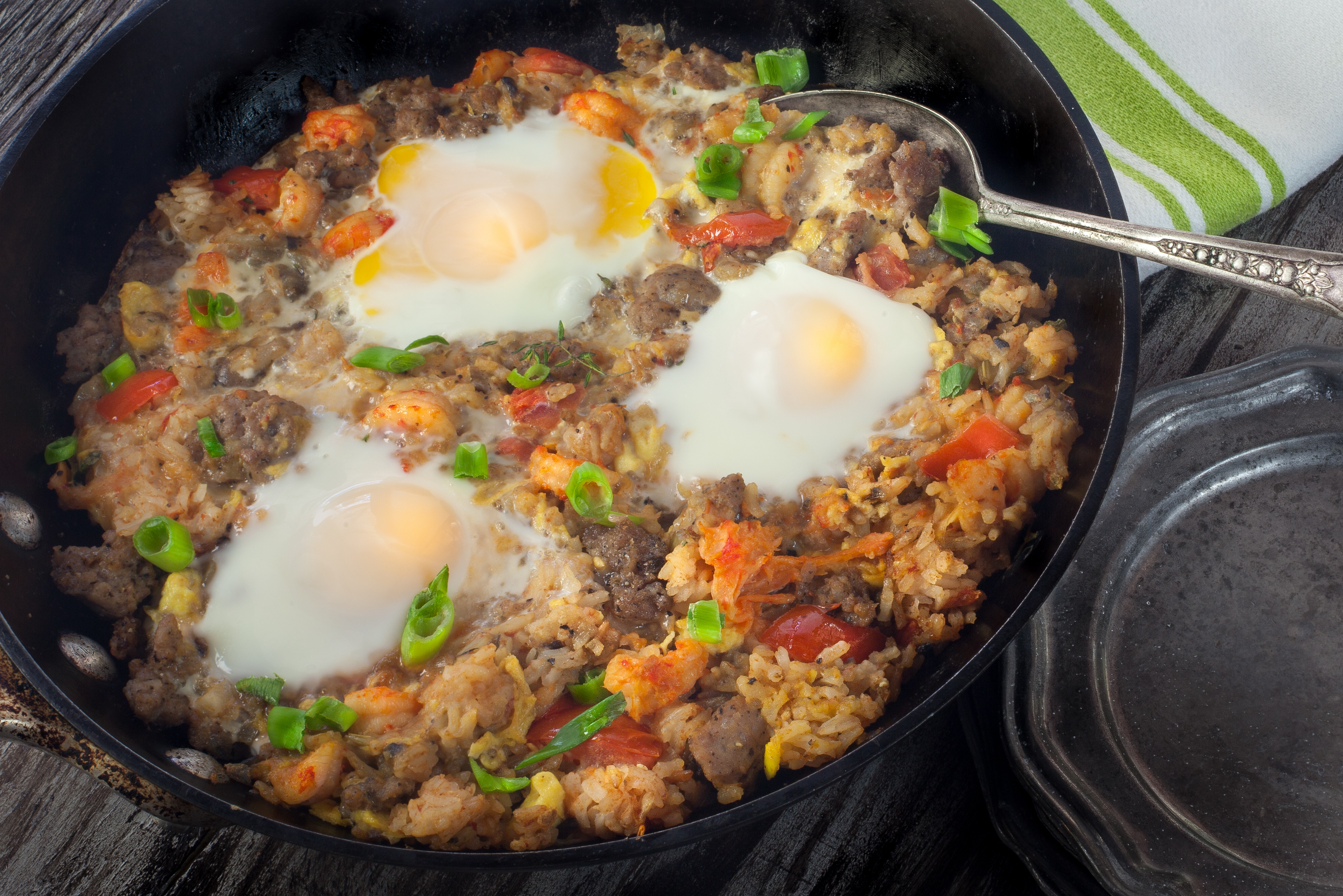 Cajun Fried Rice uses leftover rice for delicious results.