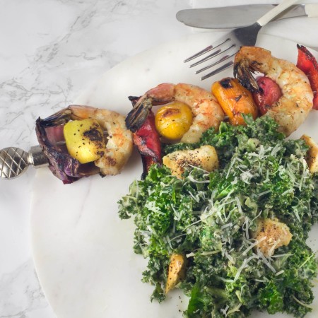 Kale Caesar Shrimp is not typically a Cajun recipe but deserves a place in contemporary Cajun cooking.