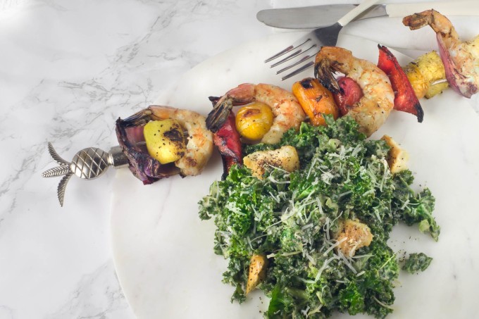 Kale Caesar with Grilled Shrimp 