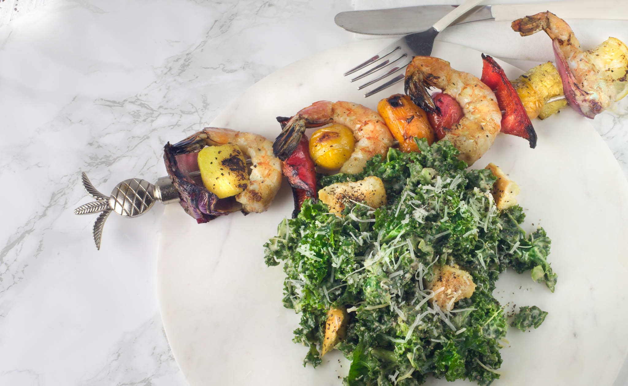 Kale Caesar with Grilled Shrimp is an easy and healthy salad recipe.