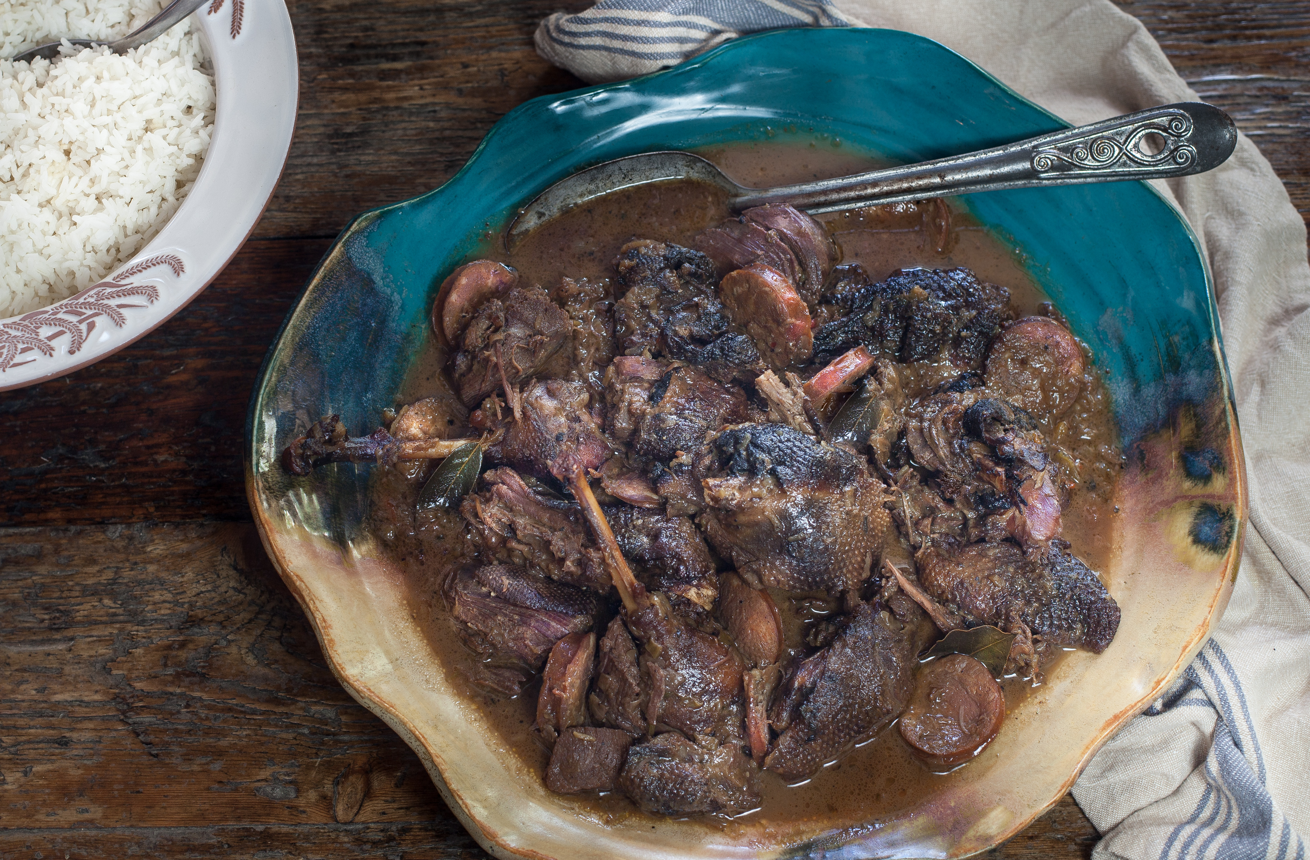 Wild goose stewed down in red wine gravy is a rich and hearty Cajun dinner. (All photos credit: George Graham)