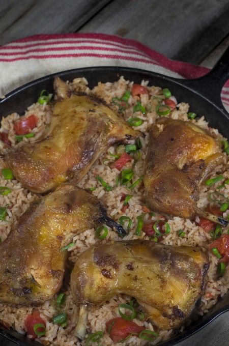 Crisp Chicken Thighs with jasmine rice Crisp Chicken Thighs: A simple meal turned simply delicious in this Cajun recipe.