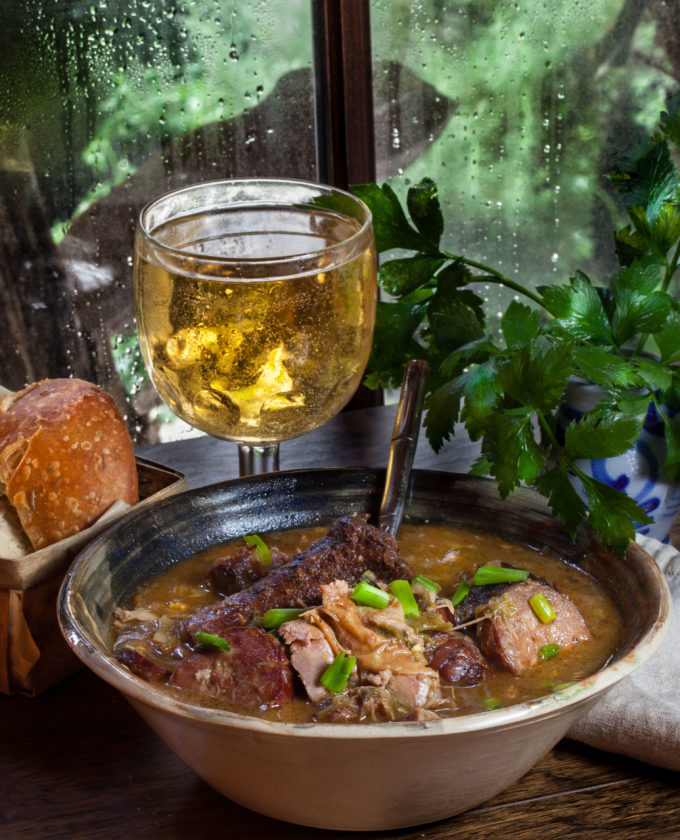 Pork Neck Bone Fricassée bowl Ice-cold beer and hot french bread are the perfect accompaniment to this Pork Neck Bone Fricassée recipe.