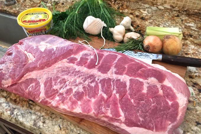 Pork Belly Porchetta ingredients An 8 1/2-pound slab of pork belly is awe-inspiring in this Pork Belly Porchetta recipe.