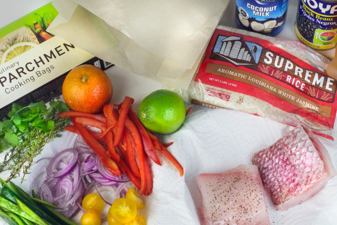 Snapper en Papillote Ingredients in a simple Cajun recipe.