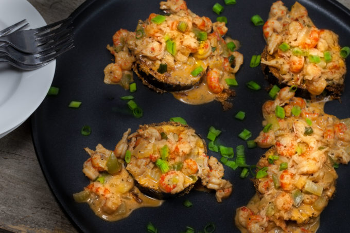 Fried Eggplant with Crawfish Étouffée This Fried Eggplant with Crawfish Étouffée recipe might be the perfect appetizer. (All photos credit: George Graham)