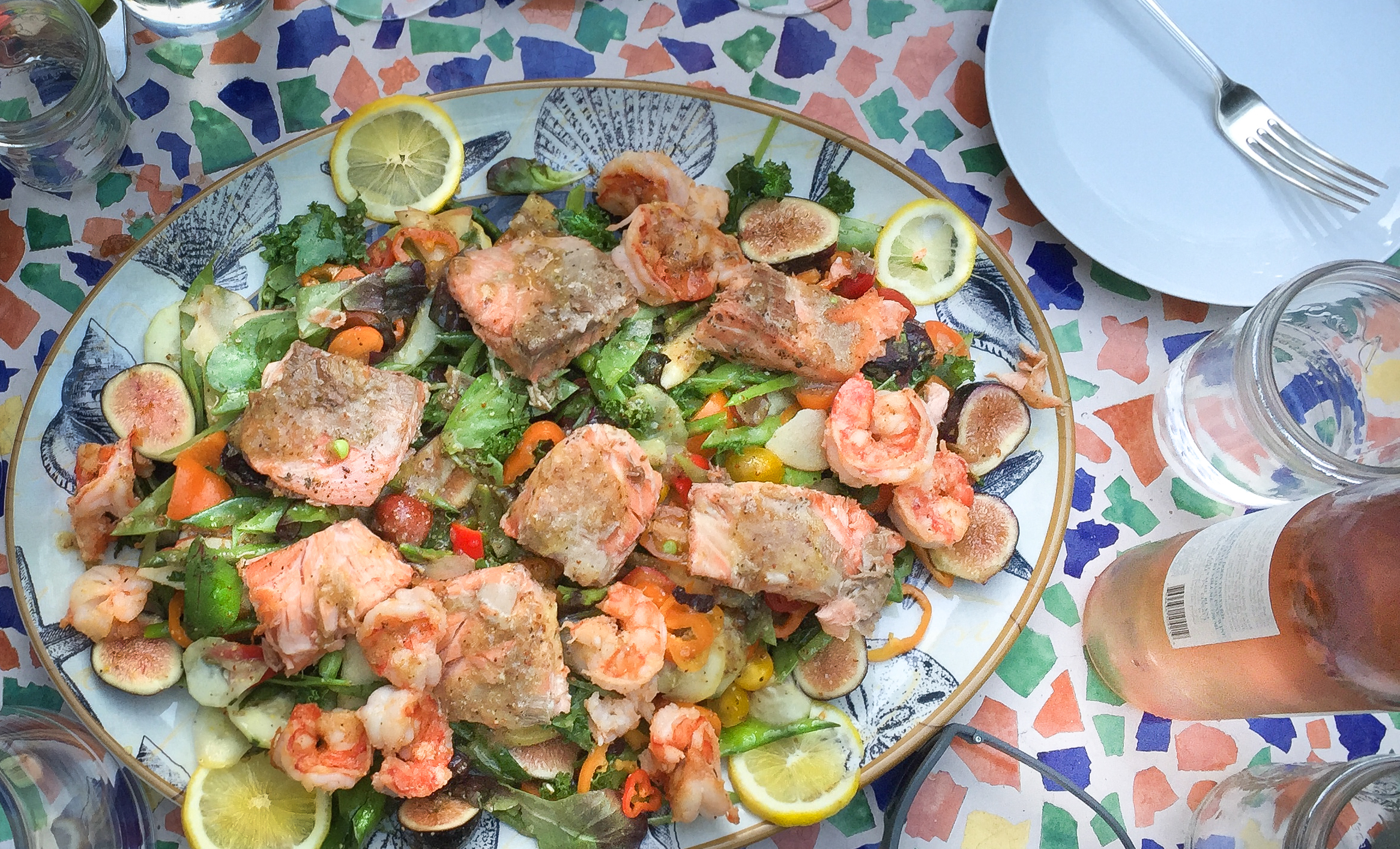 Salmon and Shrimp Salad takes advantage of fresh seafood and produce.