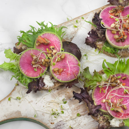 With all local ingredients, these watermelon radish tartines are a springtime Cajun recipe.