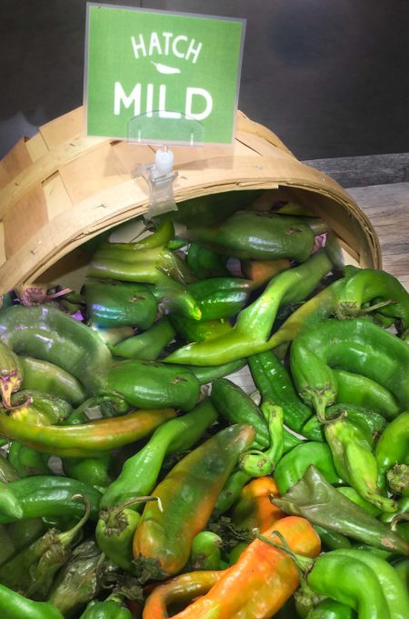 Hatch Chiles at Whole Foods market. Hatch Chiles are available in the late summer.