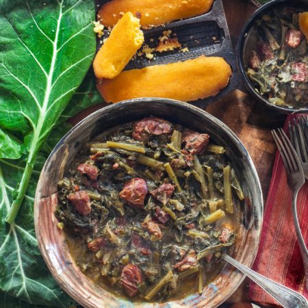 Slowly simmered in a rich broth of smoked ham bones, my Braised Collards in Hock Stock is a journey to the heart of Southern cooking. (All photos credit: George Graham)