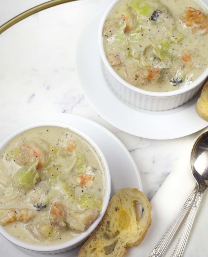 Seafood Bisque is an elegant starter or a complete entree.