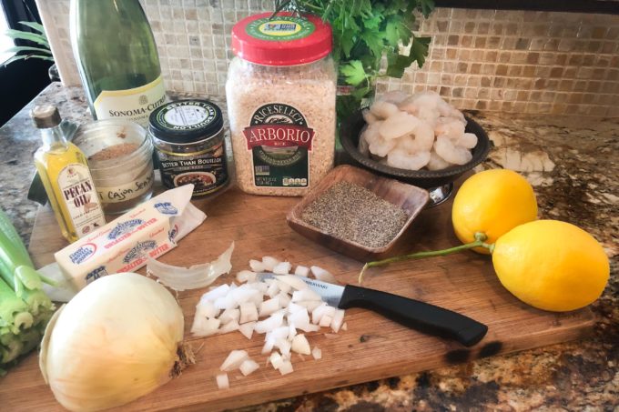 The essential ingredients here are fresh herbs, fish stock, and fresh Louisiana shrimp.