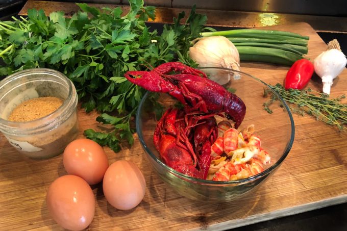 Just a few ingredients combine in a tasty Crawfish Omelette.