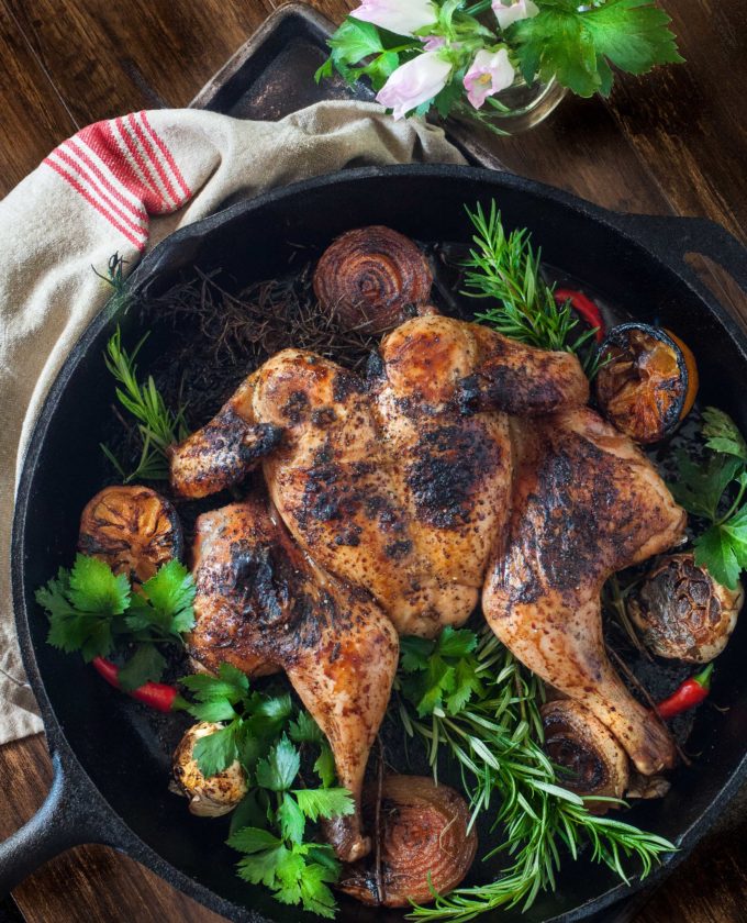 Sweet Tea Brined Chicken vertical photo The key to even cooking and browning the top is to butterfly the chicken.