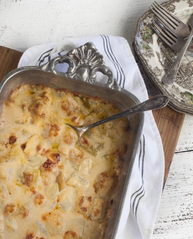 Creamy and cheesy, this Cucuzza Squash Au Gratin will become a family favorite.