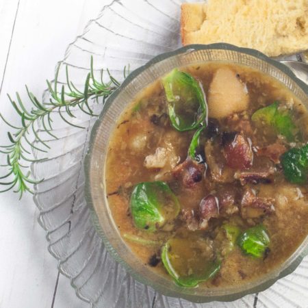 Chunks of potato and Brussels sprouts combine in this broth-based soup. (All photos credit: George Graham)