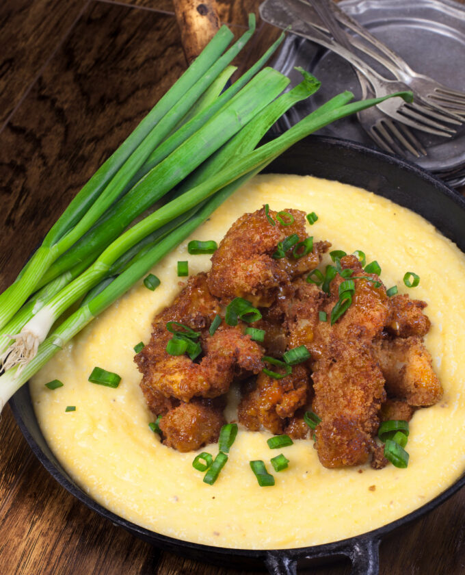 Spicy and creamy, these are shrimp and grits Louisiana-style.