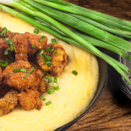 Stone-ground grits are the base for my spicy Creole shrimp. (All photos credit: George Graham)