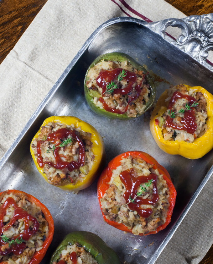 Stuffed Bell Peppers--a traditional Cajun dish.