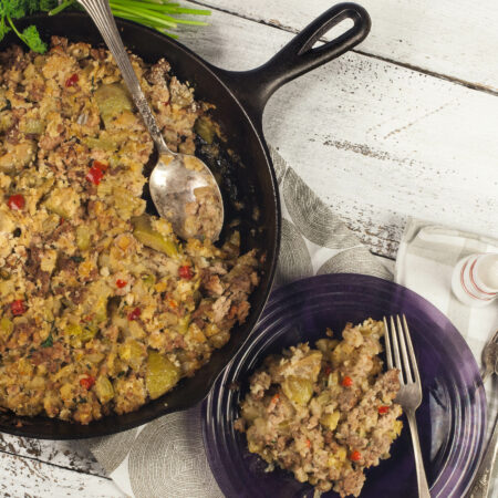 The hearty casserole showcases Louisiana mirliton squash. (All pbotos credit: George Graham)